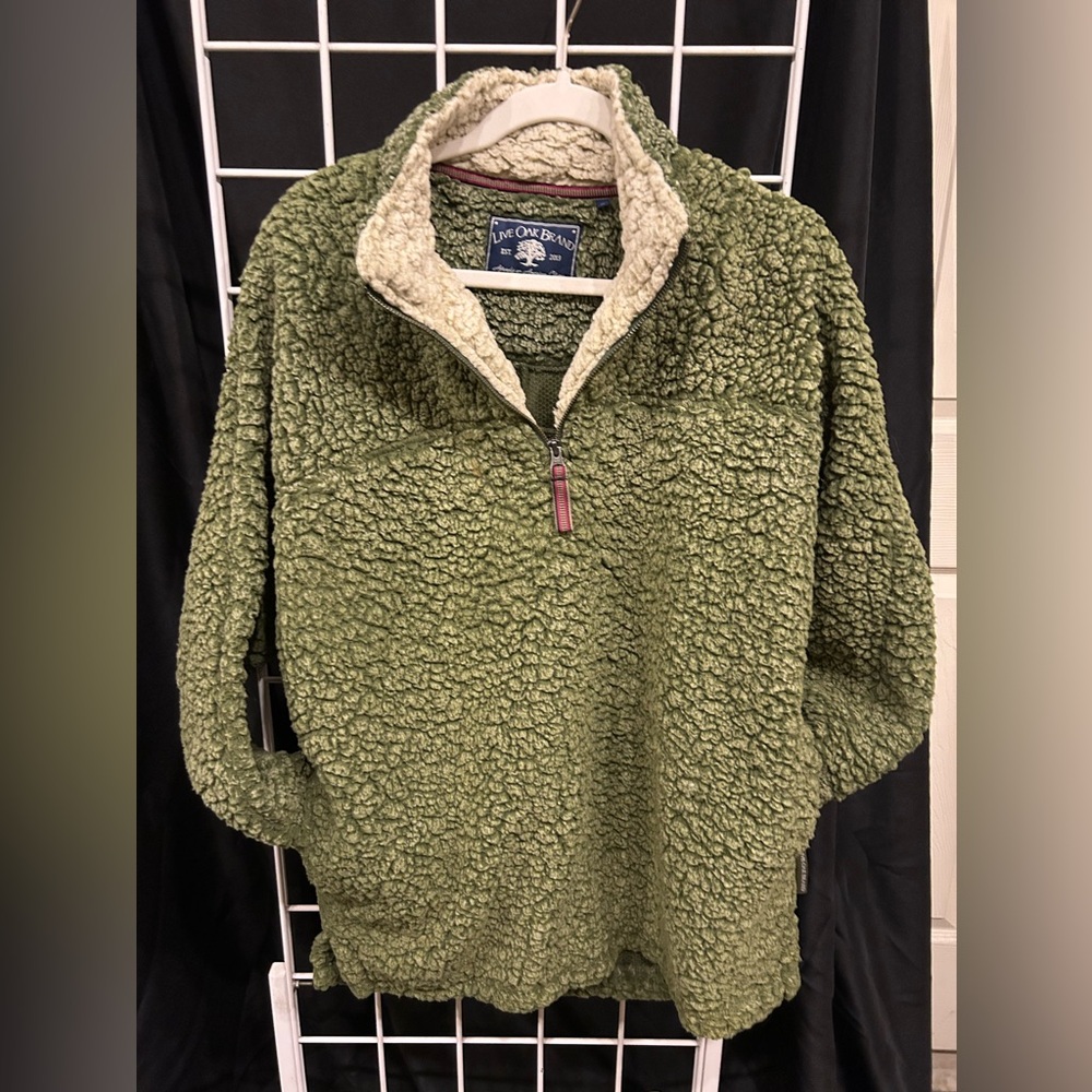 Olive Green Sherpa Pullover Sweater